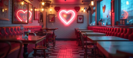 Neon Heart in a Retro Diner