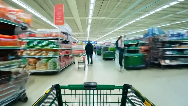 time lapses Shopping cart in the supermarket