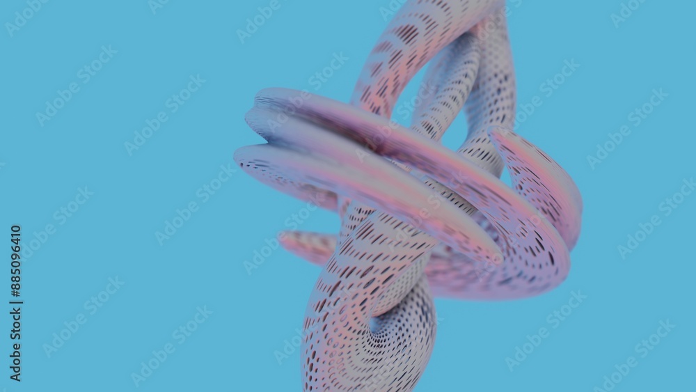 Aufkleber abstract twisted perforated tubes with gradient colors on blue background..