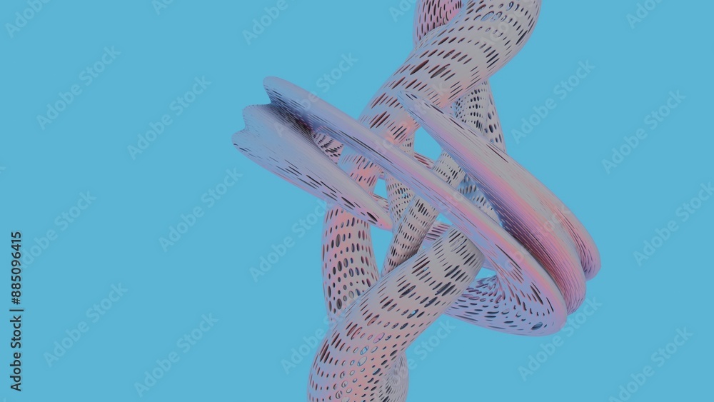 Aufkleber abstract twisted perforated tubes with gradient colors on blue background..