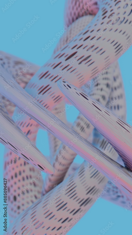 Aufkleber abstract twisted perforated tubes with gradient colors on blue background..