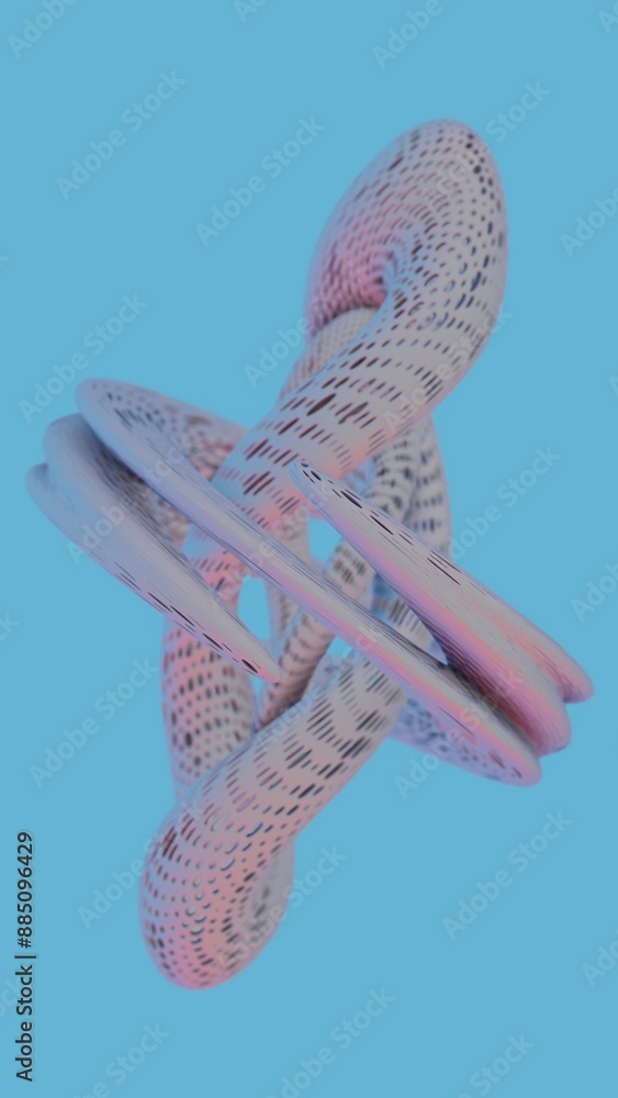 Poster Abstract Twisted Perforated Tubes with Gradient Colors on Blue Background..