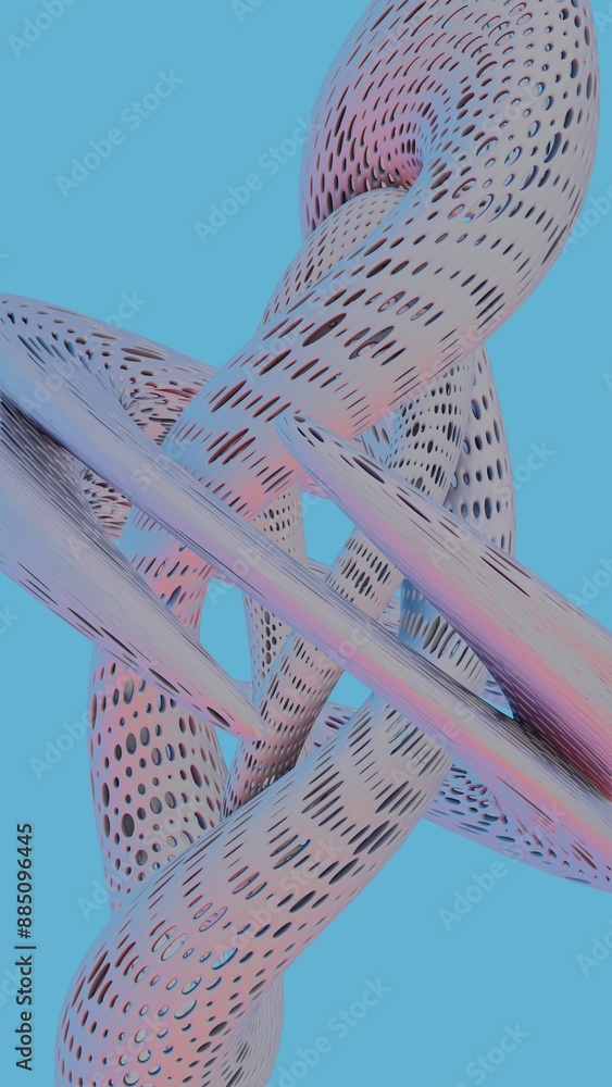 Poster Abstract Twisted Perforated Tubes with Gradient Colors on Blue Background..