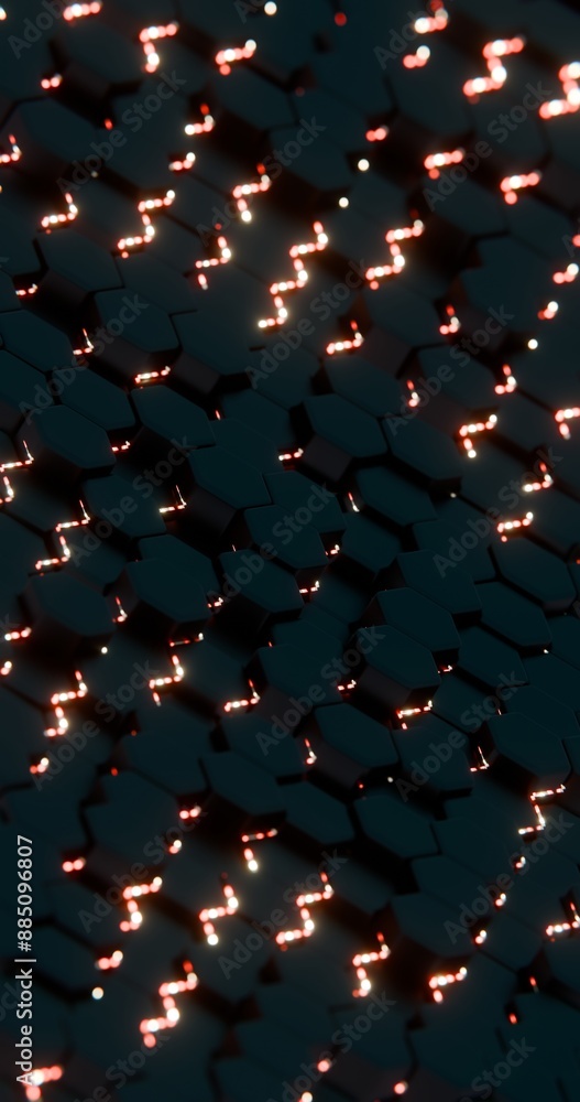 Aufkleber Futuristic Hexagonal Pattern with Red Illuminated Lines..