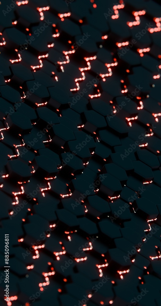 Aufkleber Futuristic Hexagonal Pattern with Red Illuminated Lines..