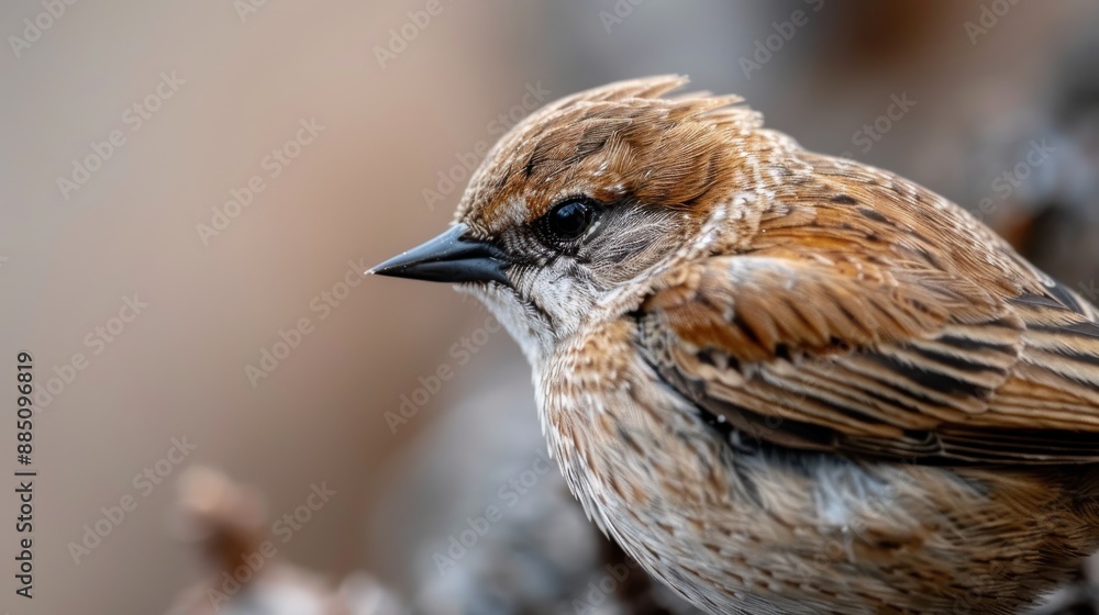 Poster a profile view of a bird highlighting the fine details of its feather patterns and coloration, set a