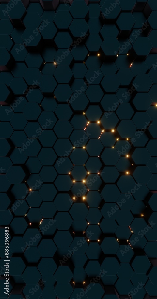 Fototapete futuristic hexagonal pattern with red illuminated lines..
