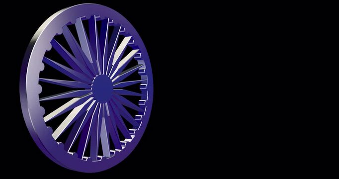Ashok Chakra 3D Rotation Side View in Alpha Channel