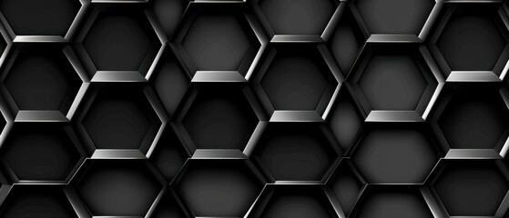 Fototapeta premium seamless pattern, Abstract black hexagonal geometric background pattern with metallic 3D textures and shapes, ideal for modern and tech-themed designs.