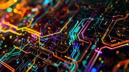 Abstract Digital Circuitry with Vibrant Colors