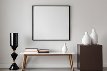 Mockup poster frame in a white room interior background, interior mockup design, frame mockup