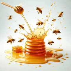 Honey splash with bee 