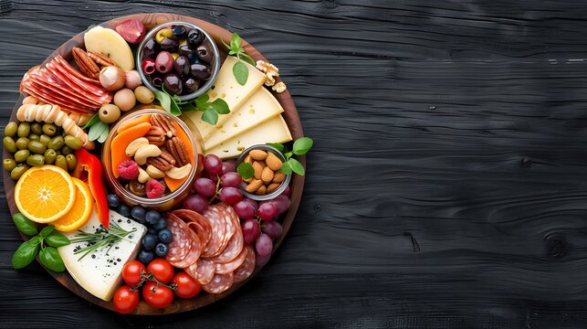 Brunch platter setup assorted finger food tray a beautifully arranged gourmet spread featuring an assortment of cheeses meats fruits and nuts