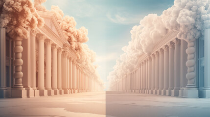 Obraz premium Two long, narrow streets with columns on either side