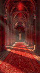 Obraz premium AI-Generated Red Carpet Leading to the King's Throne in a Palace Castle. Elegant and Luxurious, Majestic Red Carpet, Award Ceremony Venue, High-Profile Gathering, Annual Meeting, Belief and Faith, 4K 