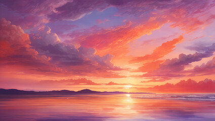 Obraz premium sunset over a calm body of water 