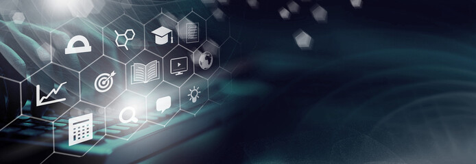  E-learning, education, online exam concept. Choose correct answer. Education internet online digital technology concept.