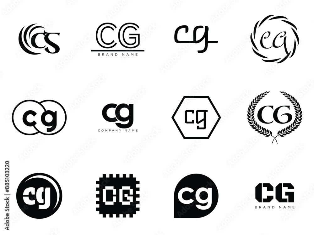 Fototapete cg logo company template. letter c and g logotype. set different classic serif lettering and modern 