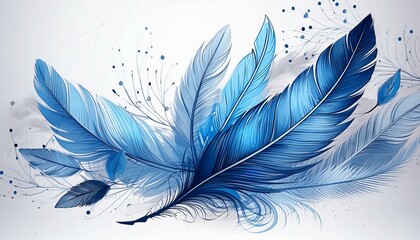 Beautiful Blue Feather Drawing with Feather and Feathers Text on White Background for Art and Beauty Inspiration 