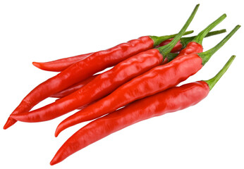 Bunch ripe red hot chili peppers Thai, isolated on a transparent background. For the product card.