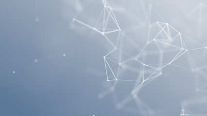 airy abstract connection of dots and lines on a light blue background. Cool light plexus effect. White particles and polygons slowly fly, a futuristic plexus of digital data. Neural networks,