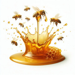 Honey drop & splashing in isolated Background