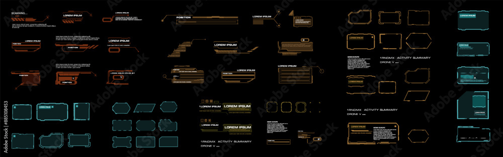 Poster big set of frames and windows with information. framework for communication and correspondence. mode