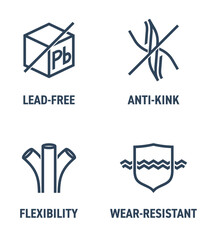 Watering hose characteristics icons set, bold line