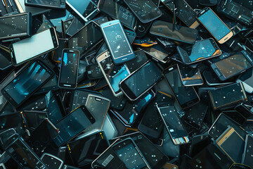 Various discarded smartphones and digital waste, Generative AI