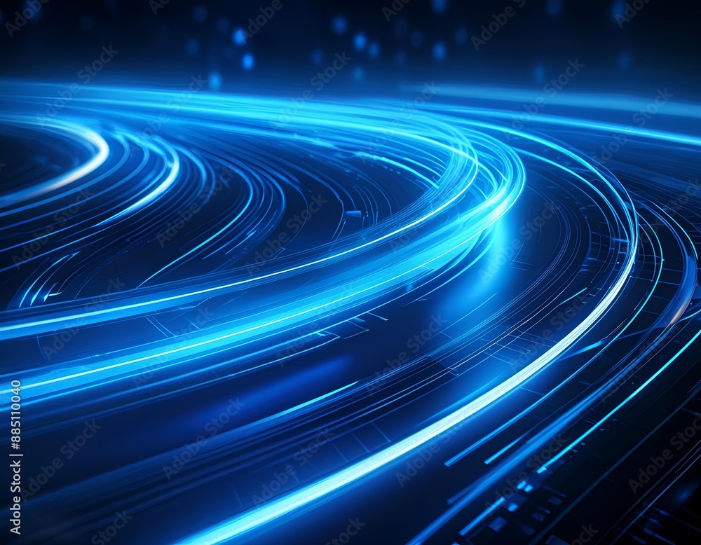 Fototapete dynamic blue light streaks that curve and flow across a dark background, giving the impression of hi