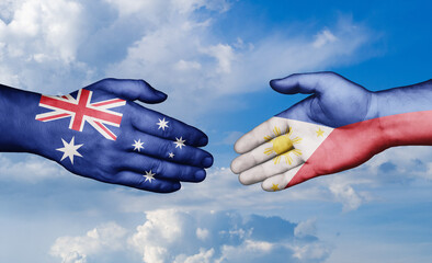 Philippines and Australia country handshaking with flags, consensus concept international co-operation illustration