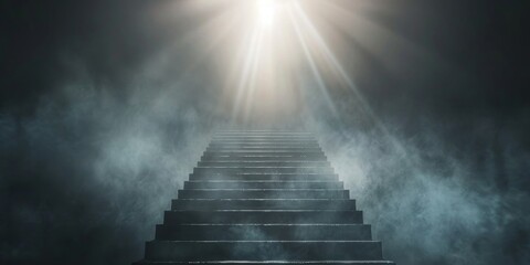 Abstract Stairway to Heavenly Glory with Magical Sky and Radiant Clouds, Illuminated Path to the Gates of Heaven, Symbolizing Afterlife and Meeting God. Christian Faith and Religious Culture. 4K High-
