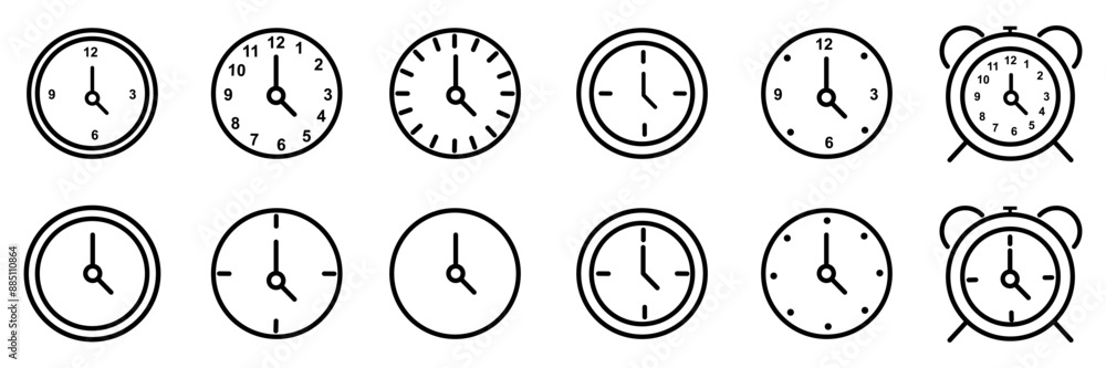 Poster time, date and address concept editable stroke outline icons set isolated on white background flat v