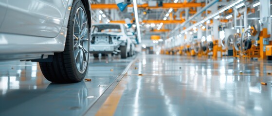 Skilled Workers Efficiently Assembling Car Wheels with Specialized Tools in Factory Setting