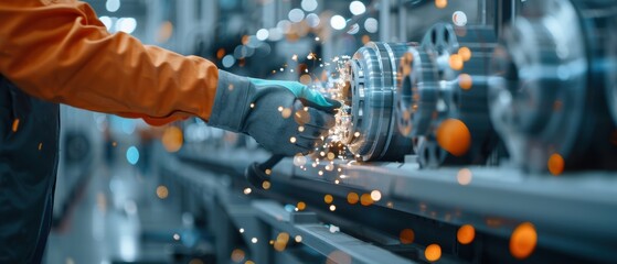 Precision Work: Skilled Workers Assembling Car Wheels with Specialized Tools in Factory Setting