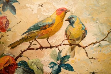 Colorful birds painting art animal.