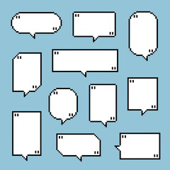 collection set of retro game 8bit pixel speech bubble balloon black and white color with quotation marks, flat design vector illustration