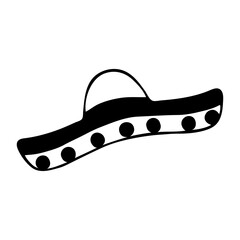 A black and white illustration of a wide-brimmed hat with polka dots