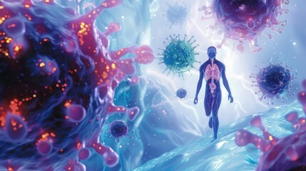 Obraz premium Unicellular bacteria, - illustration of the concept of the beginning of life on Earth