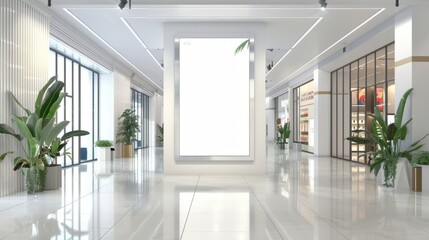Fototapeta premium Blank advertising poster banner mockup inside shopping mall, Interior of shop mall