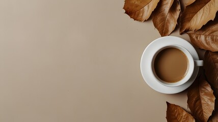  cup of coffee with leaves on a white background