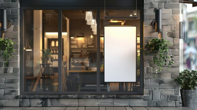 Blank shop frame signage, Blank restaurant shop sign or menu board with blank front realistic on a mockup template. Generative AI.