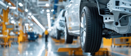 Engineering team conducting structural integrity tests on car wheels in laboratory setting