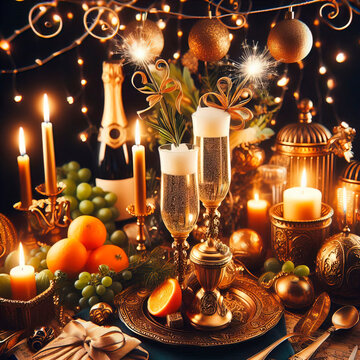 Celebration toast with champagne. New year cards  