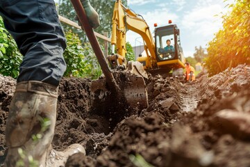 Close-up shot of a bulldozer's tracks and blade, covered in dirt and debris. Beautiful simple AI generated image in 4K, unique.