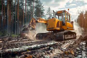 Close-Up of Crawler Backhoe on Soil. Beautiful simple AI generated image in 4K, unique.