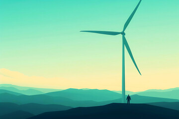 Awareness of renewable resources, wind energy, flat design illustration