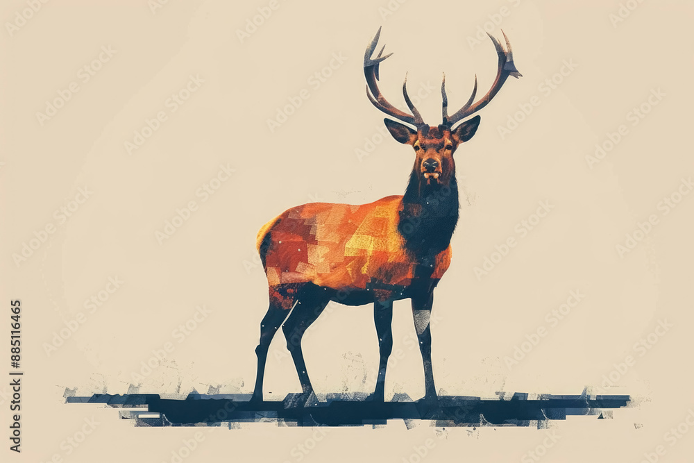 Poster minimalistic flat illustration of a deer with clean lines and solid colors on a simple background. a