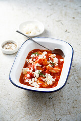 Shrimps with tomato sauce and Feta cheese