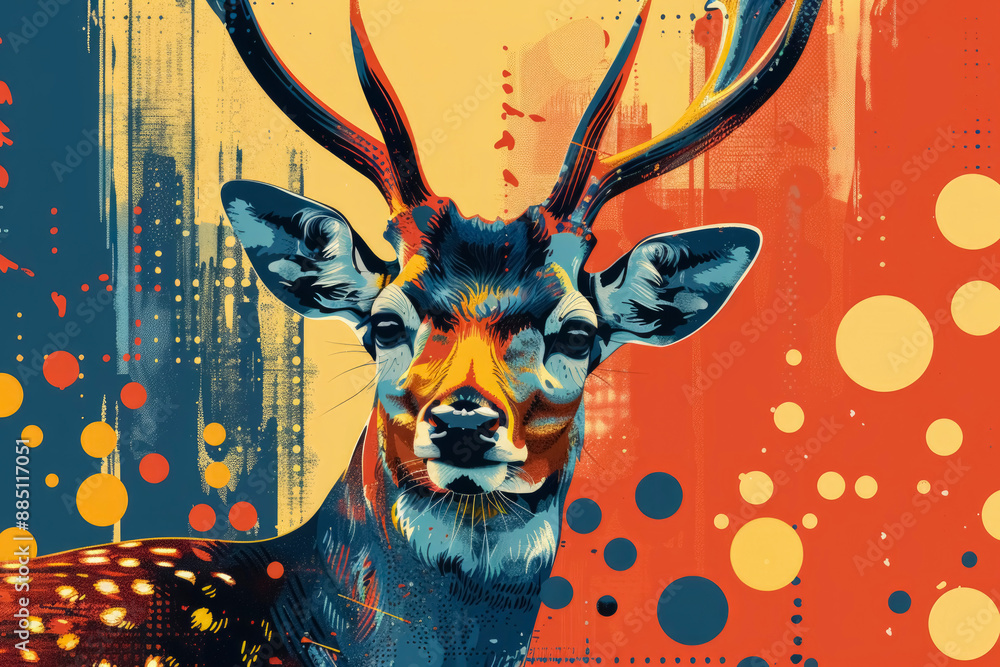 Aufkleber a stylized flat illustration of a deer in a modern graphic style, characterized by bold outlines and